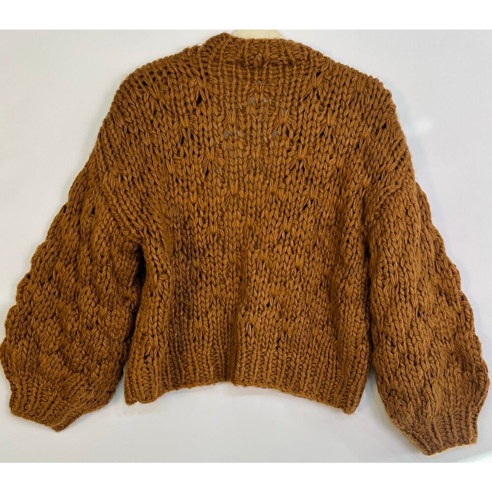 Callahan Knitwear Brown Chunky Knit Open Front Cardigan Sweater Size Small - Picture 6 of 11